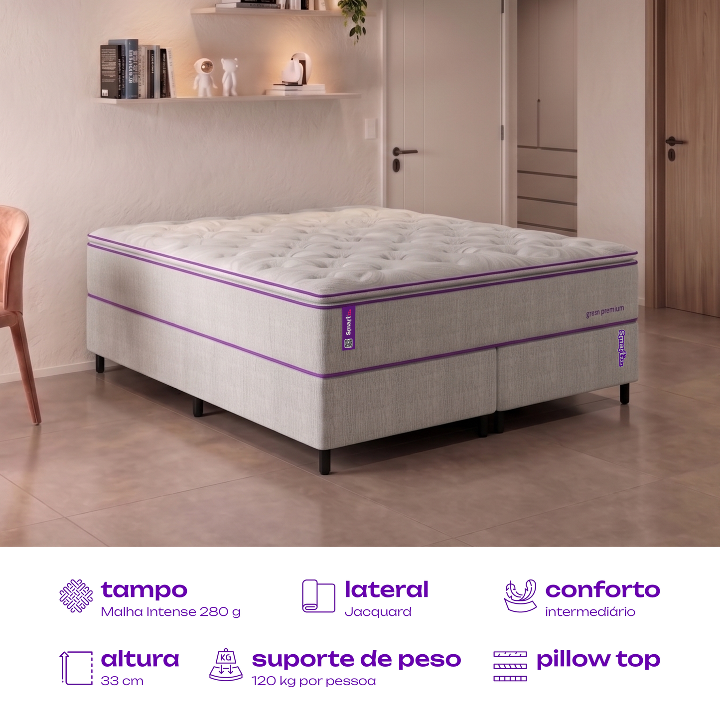Colchão King Molas Ensacadas D33 193x203x33 Green Premium SmartZzz