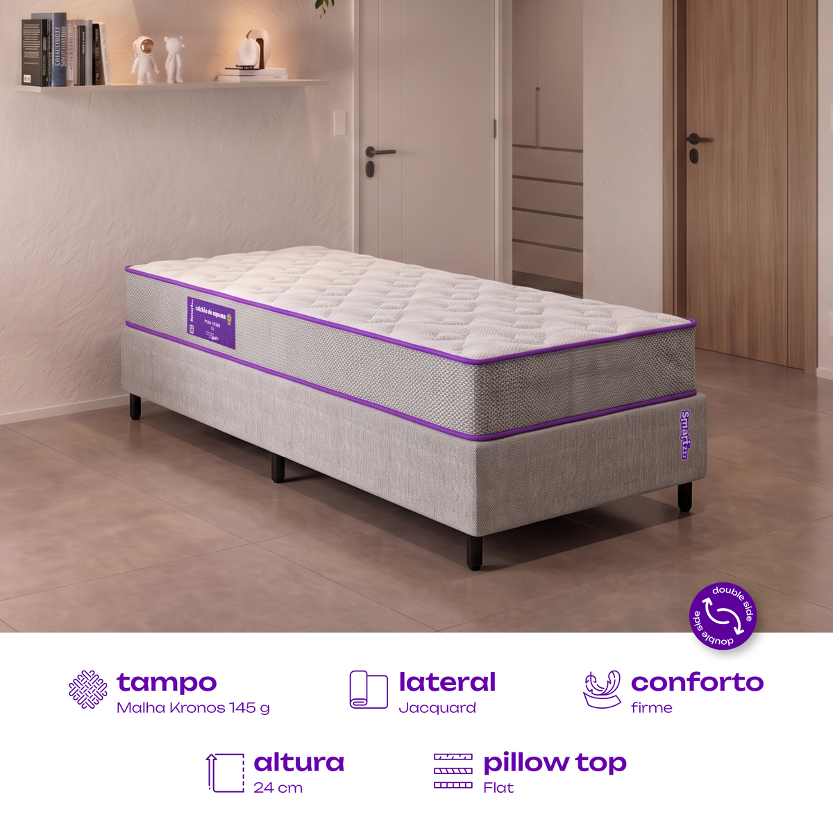 Colchão Solteiro D33 Ortopédico Pillow Flat 88x188x24 Max Relax SmartZzz By Plumatex