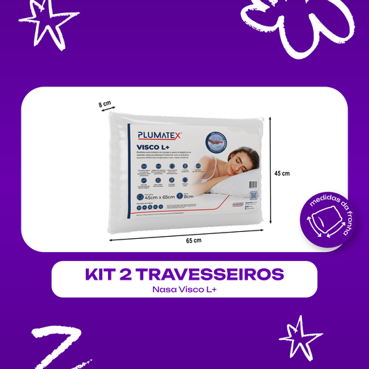 Kit 2 Travesseiros Visco NASA L+ 45x65x08 Plumatex