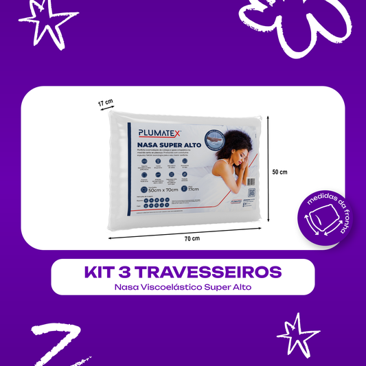 Kit 3 Travesseiros NASA Viscoelástico Super Alto 50x70x17 Plumatex