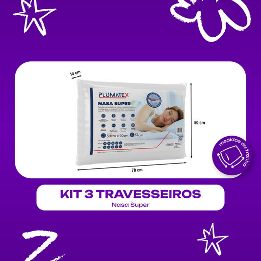 Kit 3 Travesseiros Viscoelástico Super NASA 50x70x14 Plumatex