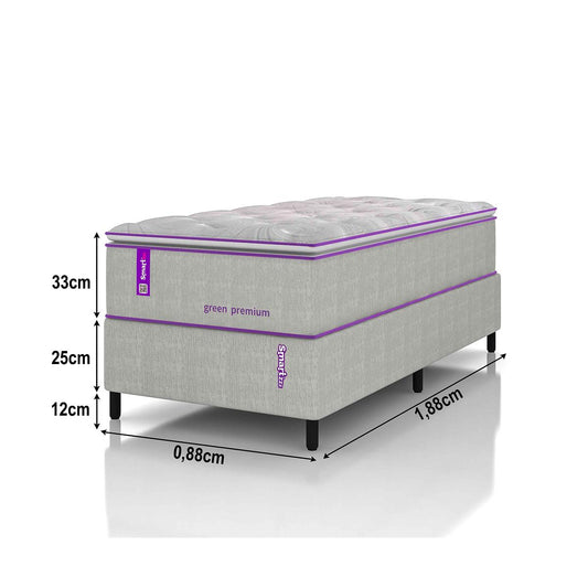 Cama Box Solteiro Com Colchão D33 88x188 Green Premium Smartz