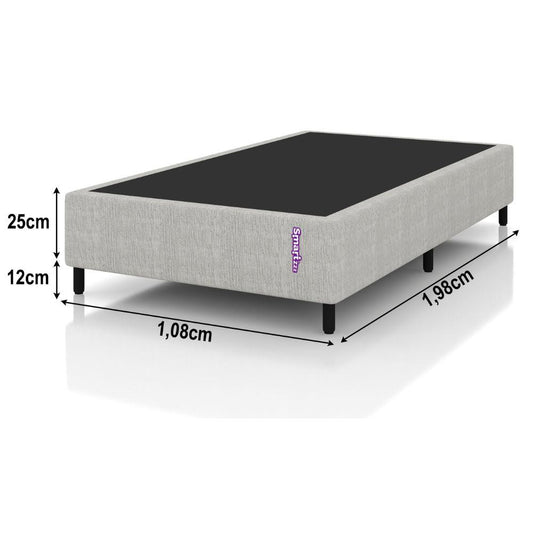 Cama Box Solteirão Jacquard Bege Moderno 108x198 Smartz