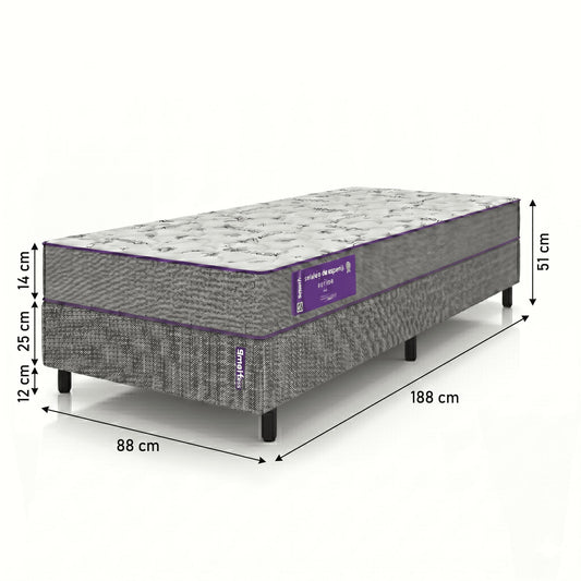 Cama Box com Colchão Solteiro D28 Acction 88X188 Smartz