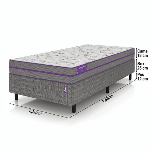 Cama Box com Colchão Solteiro D45 Ortovip 88x188x55 Smartz