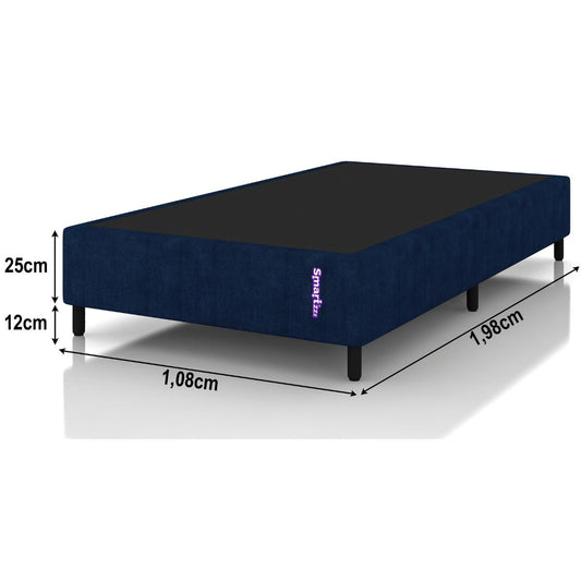 Cama Box Solteirão Jacquard Azul Moderno 108x198x25 Smartz