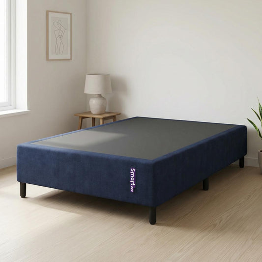 Base Cama Box Queen Smartz 99x158x25cm Módulo Individual Jacquard Azul com Chapa Reforçada Suporte 100kg Estrutura Estável Design Moderno Blue Woven
