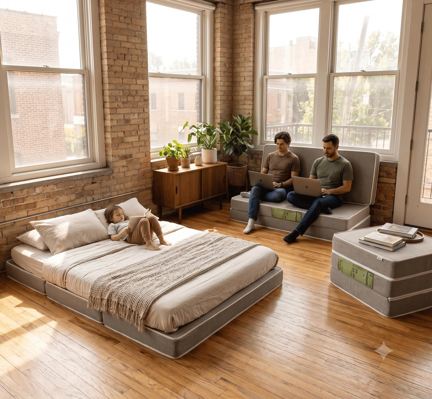 Puff 3 Em 1 Cama Casal Espuma D28 Bege 28x60x36 Plumatex