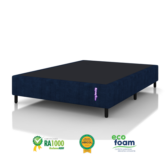 Cama Box Casal Jacquard Azul Design Moderno 138x188 Smartz