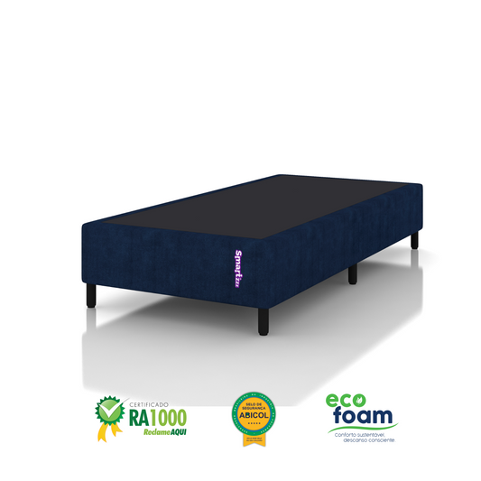 Cama Box Solteirão Jacquard Azul Moderno 108x198x25 Smartz