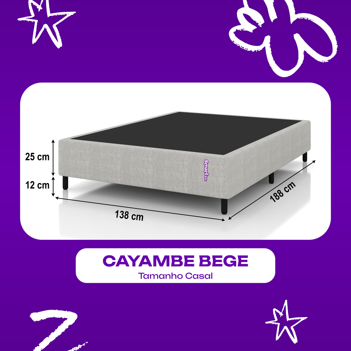 Cama Box Casal Bege 138x188x25 Jacquard Cayambe SmartZzz By Plumatex