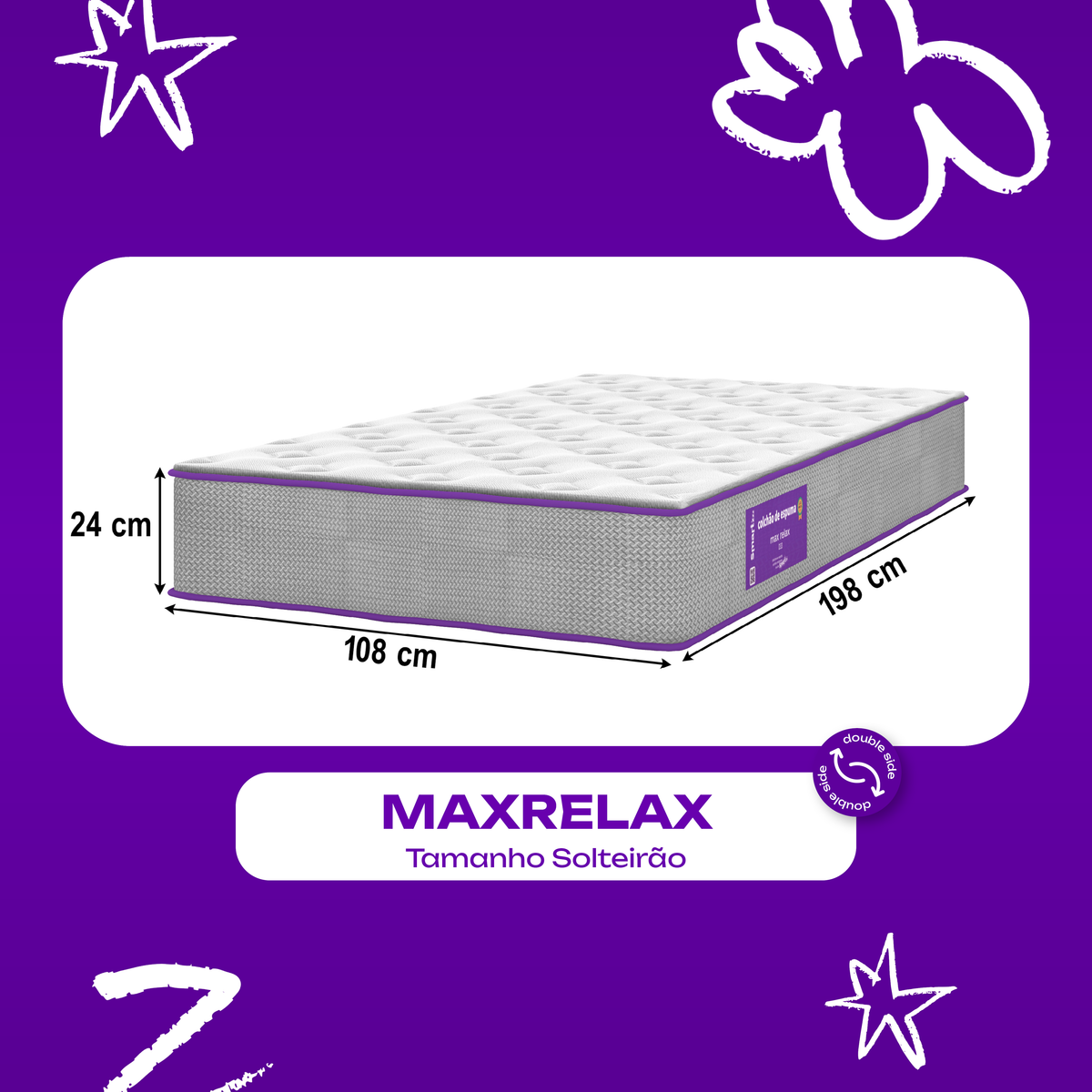 Colchão Solteirão D33 Suporte Firme 108x198x24 Max Relax SmartZzz By Plumatex