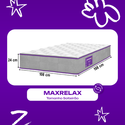 Colchão Solteirão D33 Suporte Firme 108x198x24 Max Relax SmartZzz By Plumatex