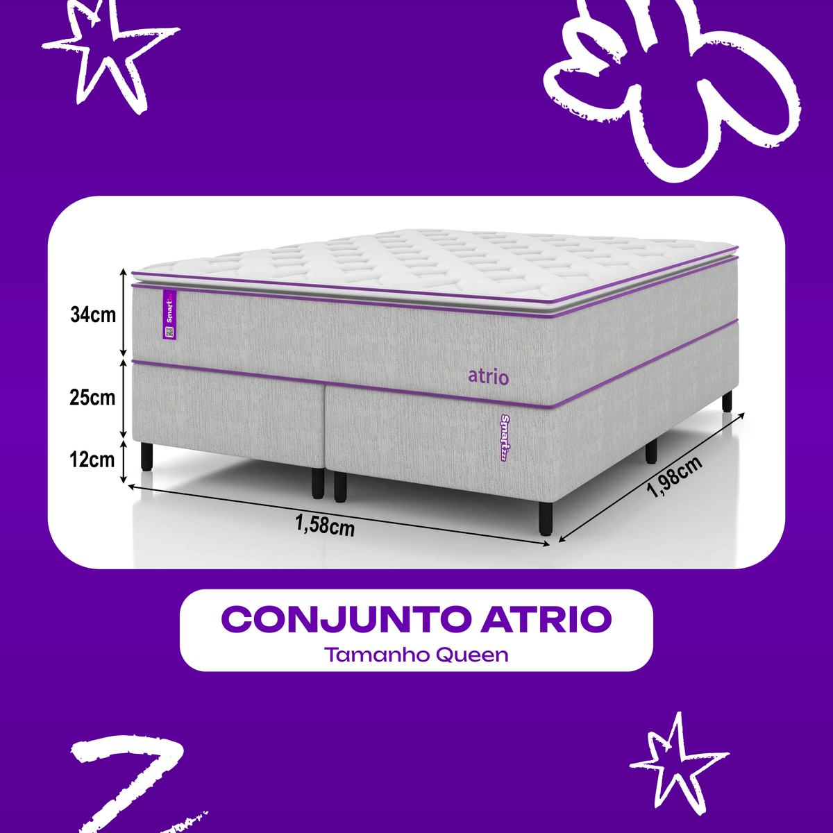 Cama Box Queen com Colchão 158x198 ATRIO SmartZzz By Plumatex
