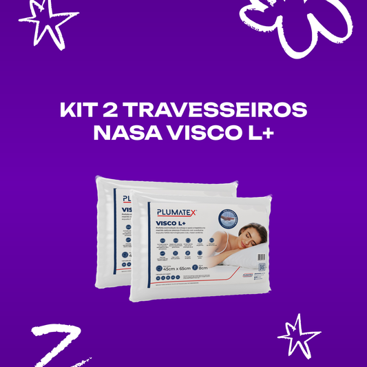 Kit 2 Travesseiros Visco NASA L+ 45x65x08 Plumatex