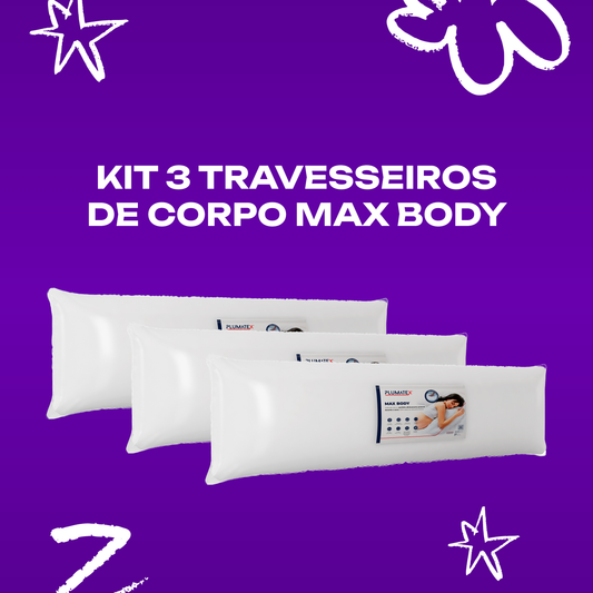 Kit 3 Travesseiros de Corpo Max Body Alpino 142x35x17 Plumatex