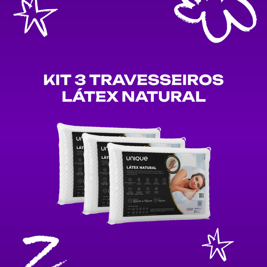 Kit 3 Travesseiros Látex Natural Capa Percal 200 fios 50x70x14 Unique