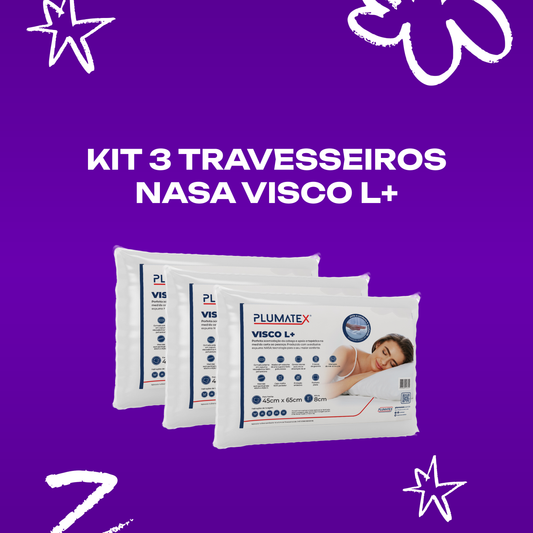 Kit 3 Travesseiros Visco NASA L+ 45x65x08 Plumatex