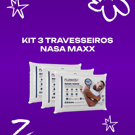 Kit 3 Travesseiros NASA Viscoelástico Antialérgico Maxx 38x58x10 Plumatex