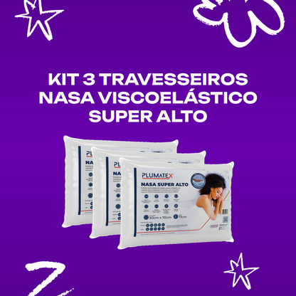Kit 3 Travesseiros NASA Viscoelástico Super Alto 50x70x17 Plumatex