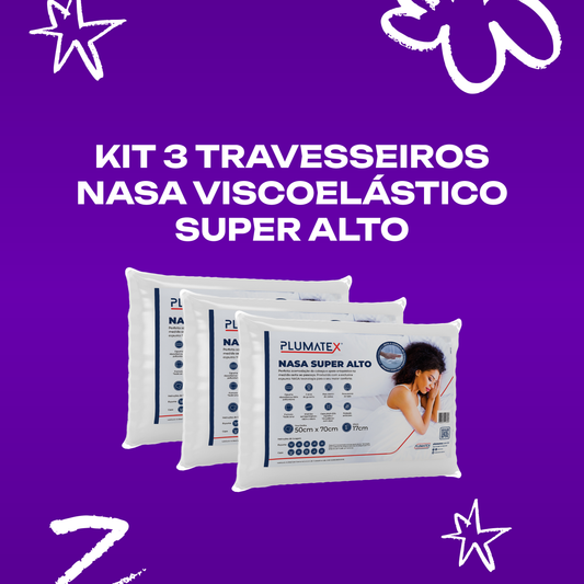 Kit 3 Travesseiros NASA Viscoelástico Super Alto 50x70x17 Plumatex