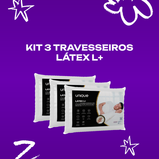 Kit 3 Travesseiros Látex L+ Unique 50x70x14