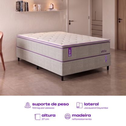 Cama Box Solteirão Bege 108x198x25 Jacquard Cayambe SmartZzz By Plumatex