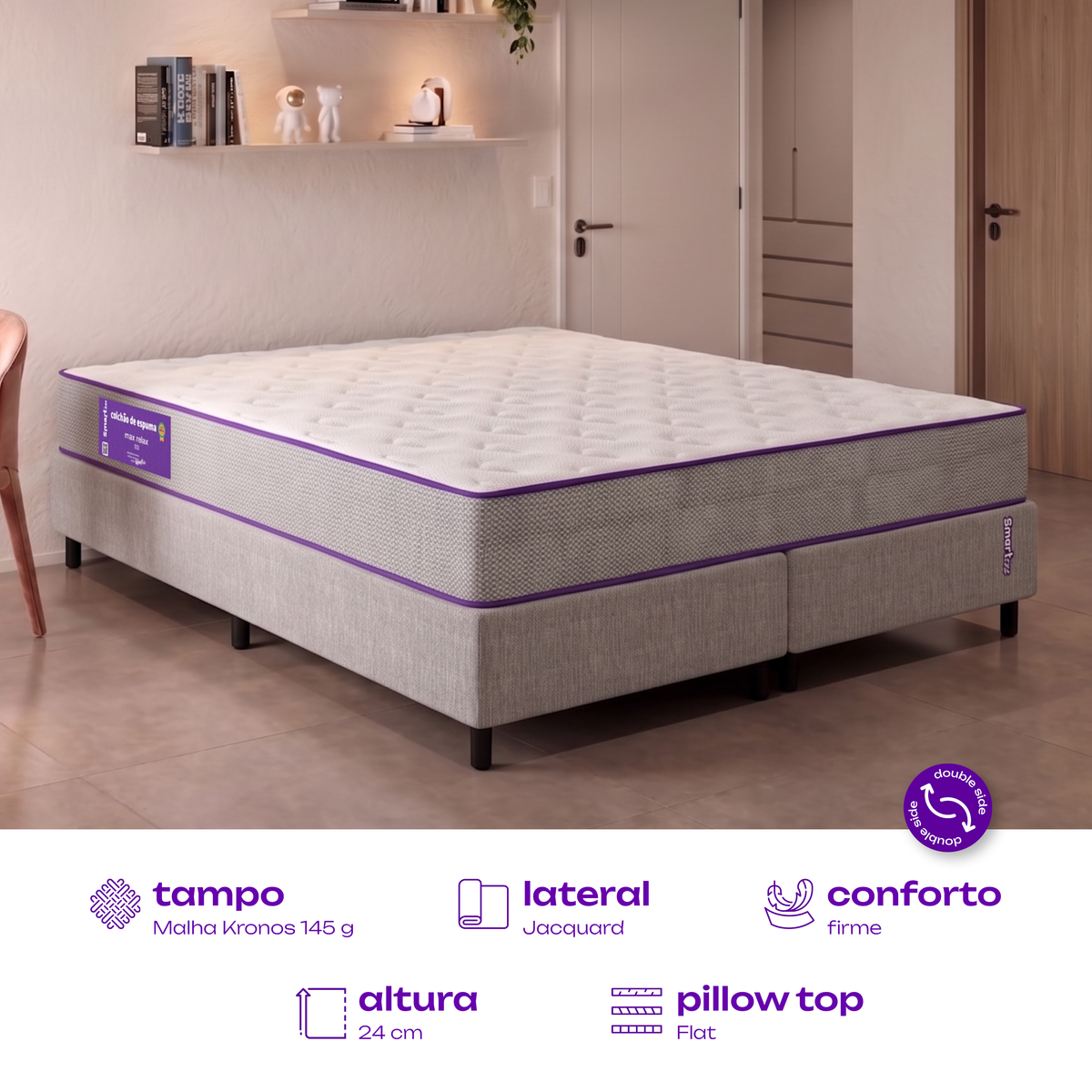 Colchão King D33 Ortopédico Pillow Flat 193x203x24 Max Relax SmartZzz By Plumatex