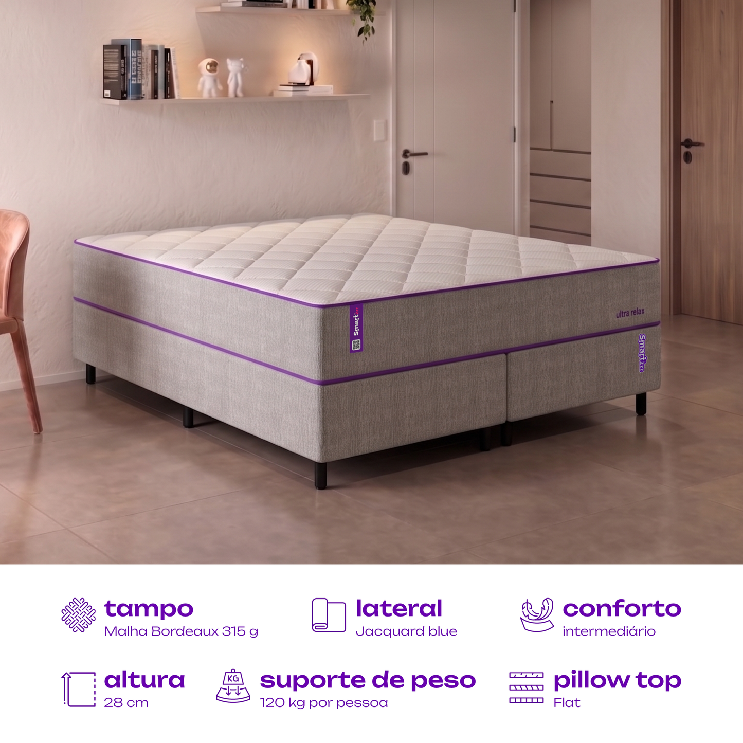 Colchão Queen Espuma Soft Gel 158x198x28 Ultra Relax SmartZzz