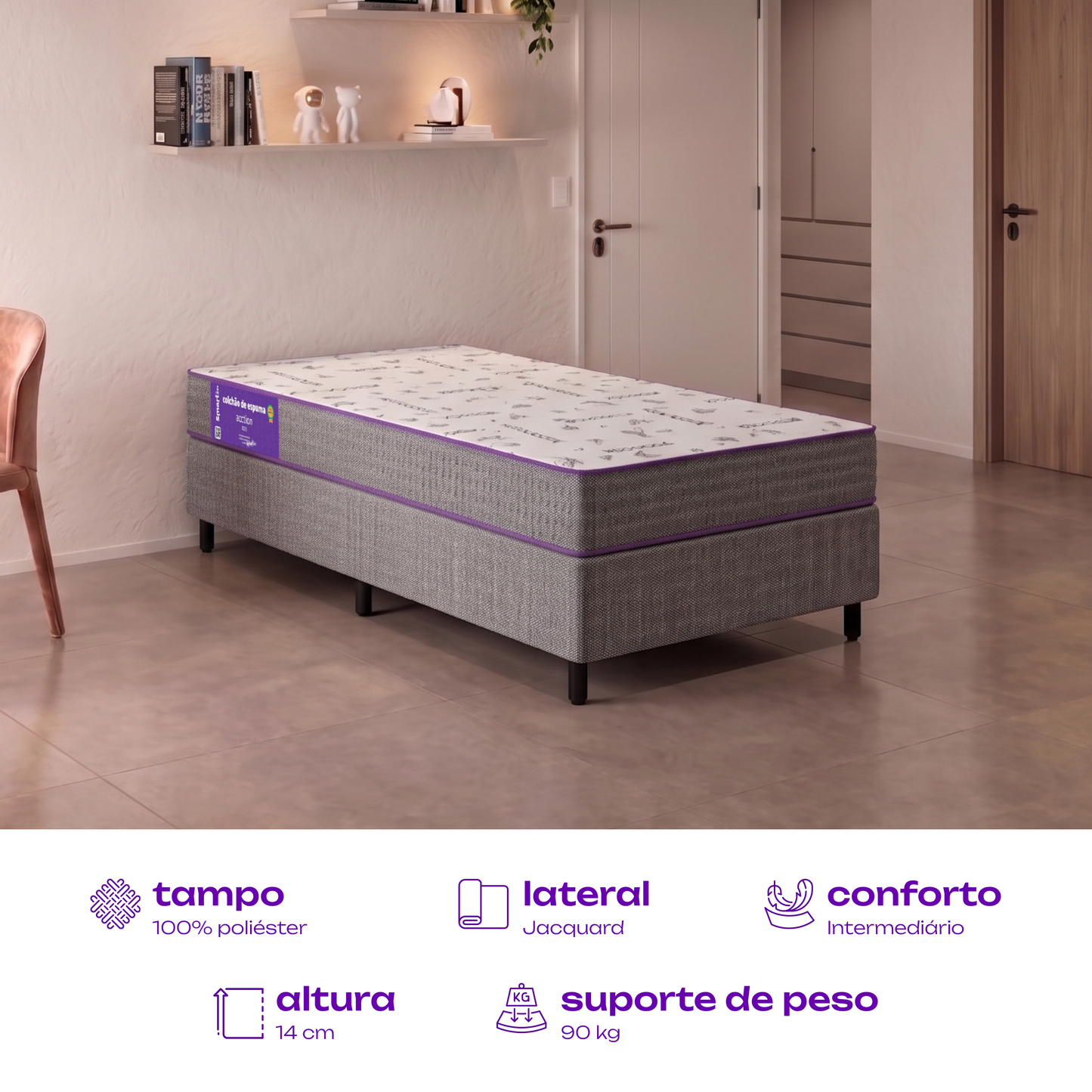 Colchão Solteiro Acction D28 78x188x14 Smartz