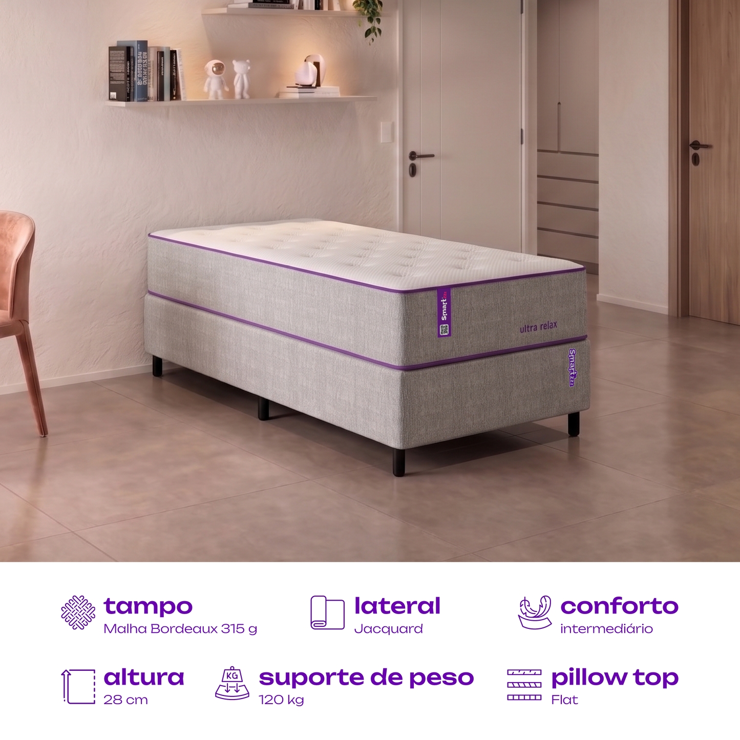 Colchão Solteiro Espuma Soft Gel 88x188x28 Ultra Relax SmartZzz