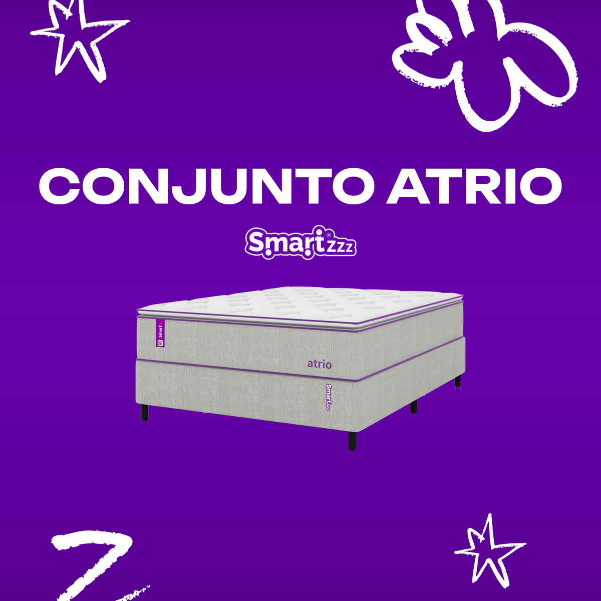 Cama Box Casal com Colchão 138x188 Atrio SmartZzz By Plumatex