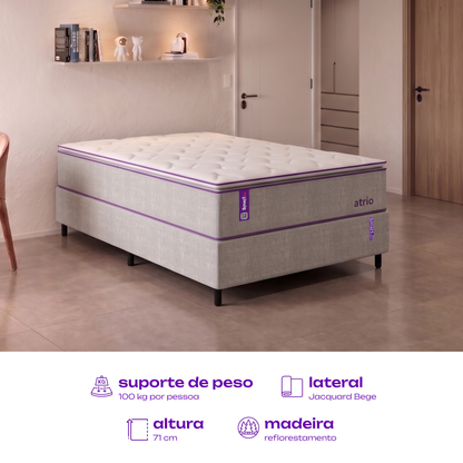 Cama Box Casal com Colchão 138x188 Atrio SmartZzz By Plumatex