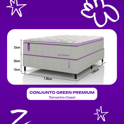 Cama Box Casal com Colchão Molas Ensacadas 138x188 Green Premium SmartZzz By Plumatex