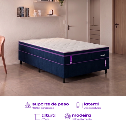 Cama Box Solteirão Design Moderno 108x198x25 Jacquard Azul SmartZzz By Plumatex
