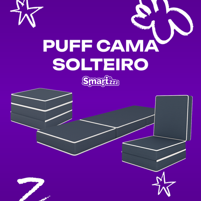 Puff Cama Solteiro Multiuso 3 em 1 Azul 60x60x36 Plumatex