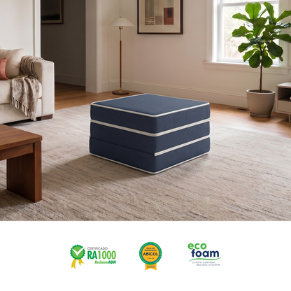 Puff Cama Solteiro Multiuso 3 em 1 Azul 60x60x36 Plumatex