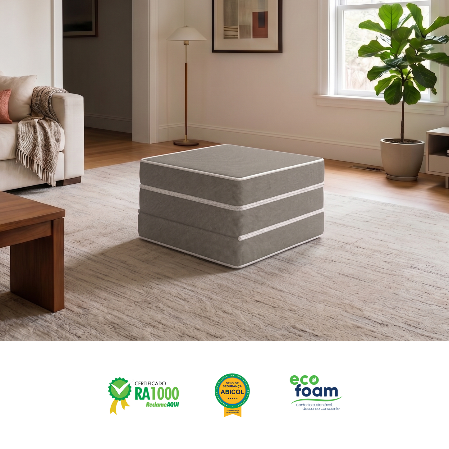 Puff Cama Solteiro Multiuso 3 em 1 Bege 60x60x36 Plumatex