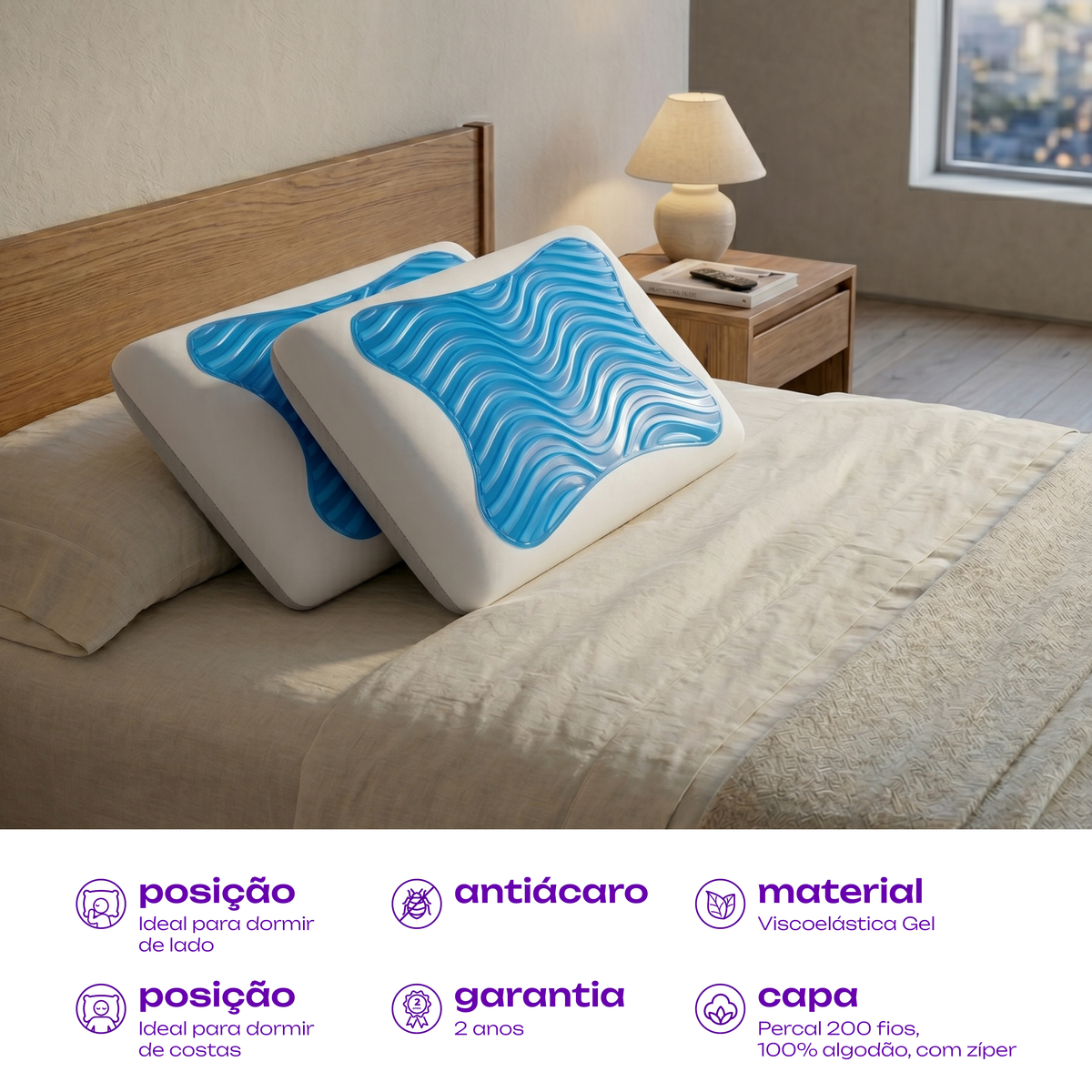Kit 2 Travesseiro NASA Gel Super Alto Luxo 50x70x17 Unique
