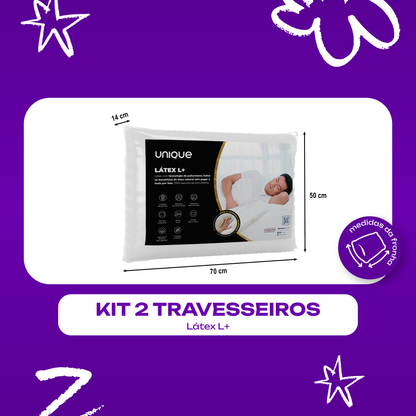 Kit 2 Travesseiros Látex+ Unique 50x70x14 Unique