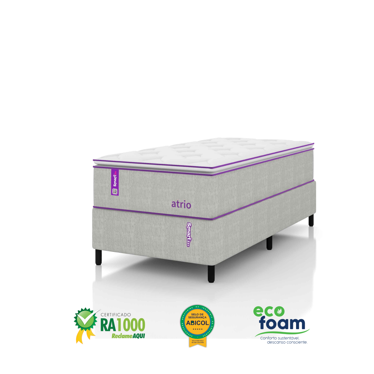 Cama Box Solteiro Com Colchão D26/D28 88x188 ATRIO Smartz