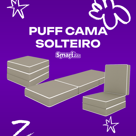 Puff Cama Solteiro Multiuso 3 em 1 Bege 60x60x36 Plumatex