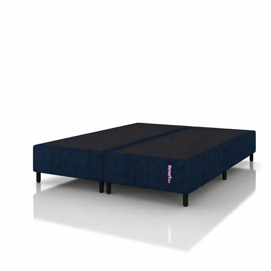 Cama Box King Jacquard Azul Desing Moderno 203x193x25 Smartz