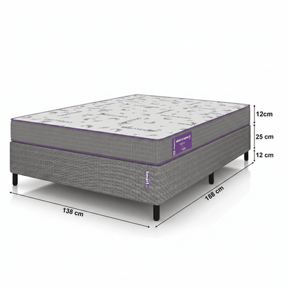 Cama Box com Colchão Casal D20 Acction 138x188 Macio Hipoalergênico Smartz