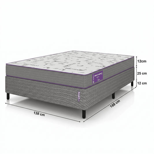 Cama Box com Colchão Casal D20 Acction 138x188 Macio Hipoalergênico Smartz