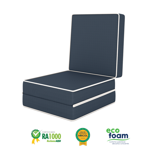 Puff Cama Solteiro Multiuso 3 Em 1 Azul 60x60x36 Plumatex
