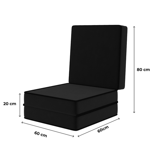 Puff Cama Solteiro Multiuso 3 Em 1 Preto 60x60x30 Plumatex