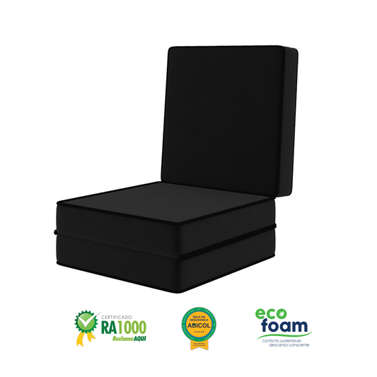 Puff Cama Solteiro Multiuso 3 Em 1 Preto 60x60x30 Plumatex