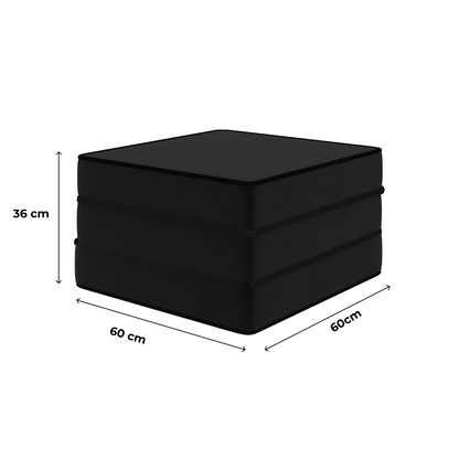 Puff Cama Solteiro Multiuso 3 Em 1 Preto 60x60x30 Plumatex