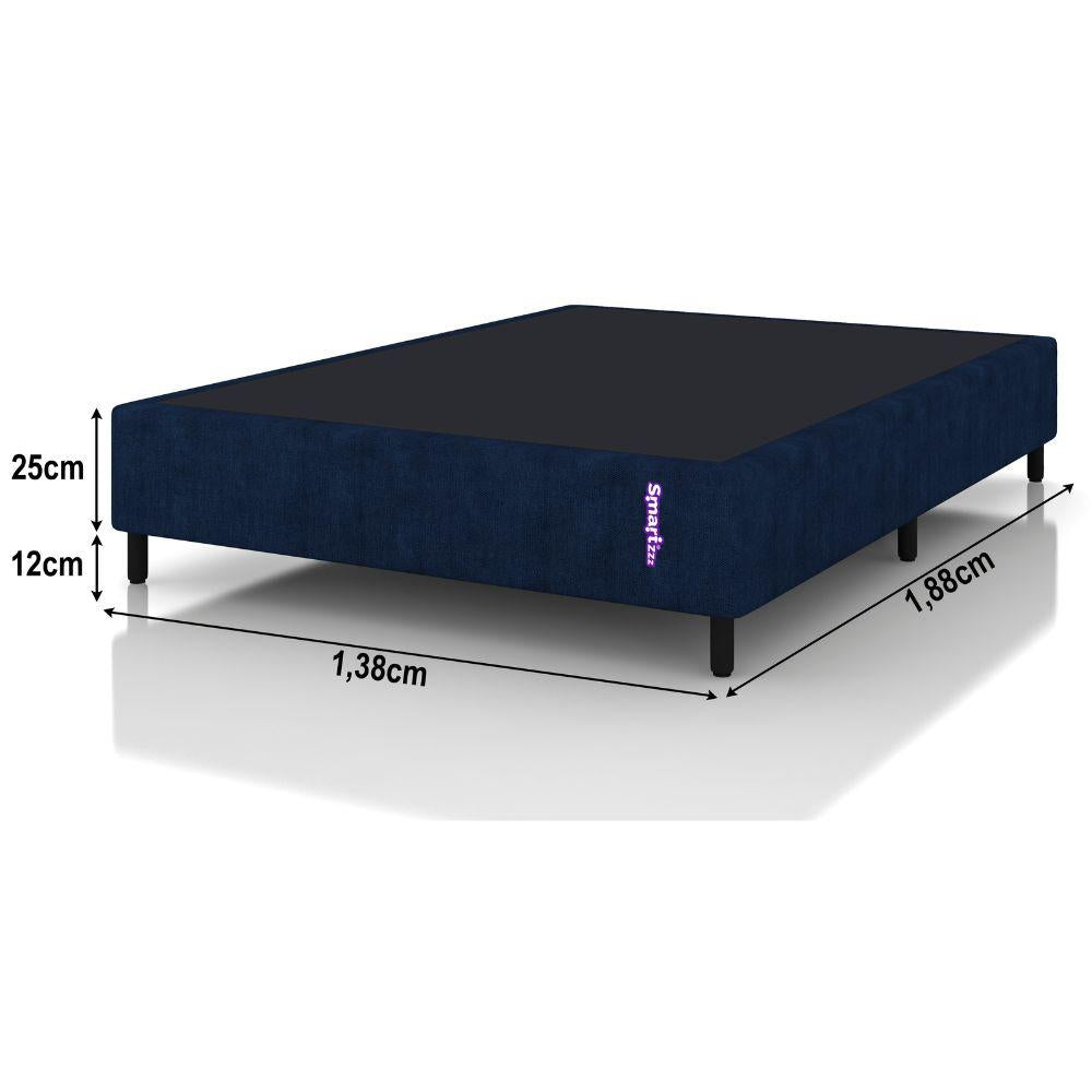 Cama Box Casal Design Moderno 138x188x25 Jacquard Azul Smartz